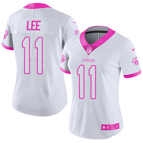 Jacksonville Jaguars #11 Marqise Lee White/Pink Women's Stitched Limited Rush Fashion Jersey Womens cheap jerseys for sale - CheapJerseys.Shop