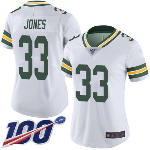 Packers #33 Aaron Jones White Women's Stitched 100th Season Vapor Limited Jersey cheap jerseys for sale - CheapJerseys.Shop
