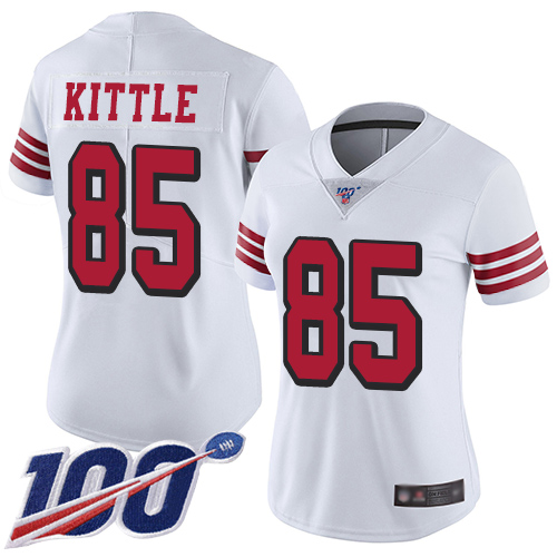 49ers #85 George Kittle White Rush Women's Stitched Limited 100th Season Jersey cheap jerseys for sale - CheapJerseys.Shop