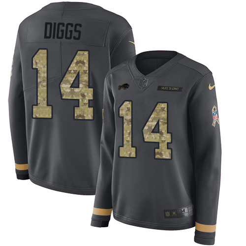 Bills #14 Stefon Diggs Anthracite Salute To Service Women's Stitched Limited Therma Long Sleeve Jersey cheap jerseys for sale - CheapJerseys.Shop