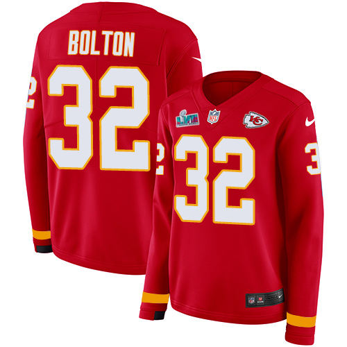 Chiefs #32 Nick Bolton Red Team Color Super Bowl LVII Patch Women's Stitched Limited Therma Long Sleeve Jersey cheap jerseys for sale - CheapJerseys.Shop