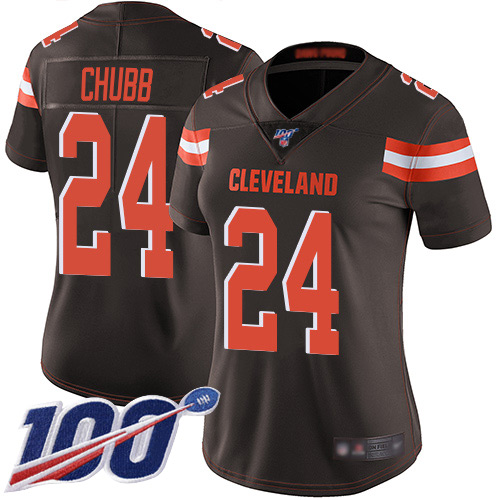 Browns #24 Nick Chubb Brown Team Color Women's Stitched 100th Season Vapor Limited Jersey cheap jerseys for sale - CheapJerseys.Shop