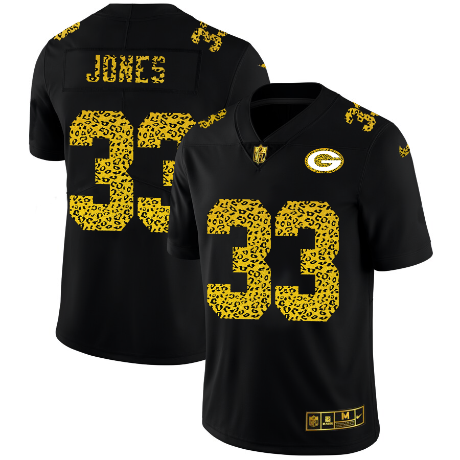 Green Bay Packers #33 Aaron Jones Men's Leopard Print Fashion Vapor Limited Jersey Black cheap jerseys for sale - CheapJerseys.Shop