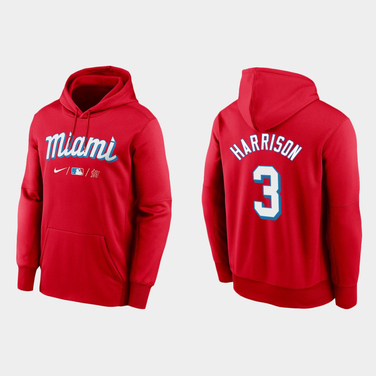 Miami Marlins #3 Monte Harrison Men's 2021 City Connect Therma Hoodie Red cheap jerseys for sale - CheapJerseys.Shop