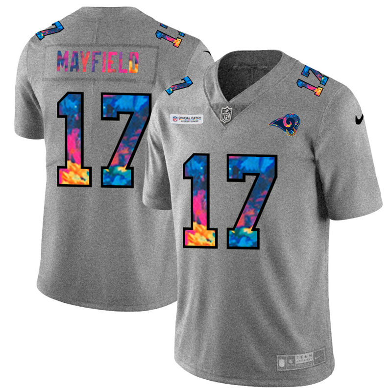 Los Angeles Rams #17 Baker Mayfield Men's Multi-Color 2020 Crucial Catch Jersey Greyheather cheap jerseys for sale - CheapJerseys.Shop