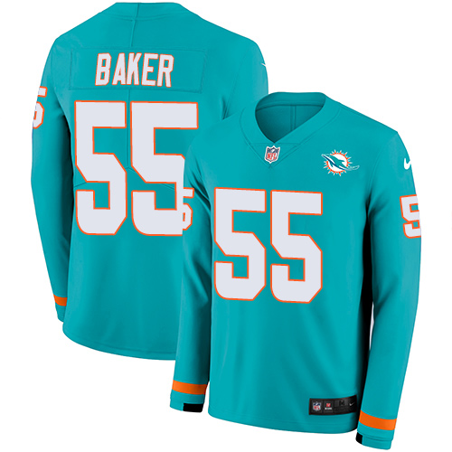 Miami Dolphins #55 Jerome Baker Aqua Green Team Color Men's Stitched Limited Therma Long Sleeve Jersey Men's cheap jerseys for sale - CheapJerseys.Shop