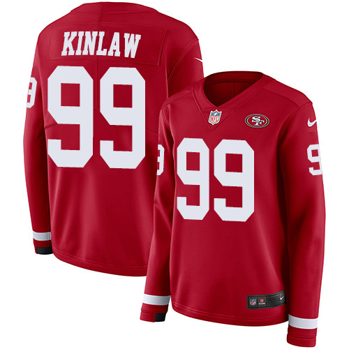 San Francisco 49ers #99 Javon Kinlaw Red Team Color Women's Stitched Limited Therma Long Sleeve Jersey Womens cheap jerseys for sale - CheapJerseys.Shop