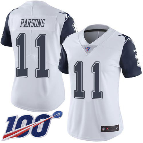 Cowboys #11 Micah Parsons White Women's Stitched Limited Rush 100th Season Jersey cheap jerseys for sale - CheapJerseys.Shop