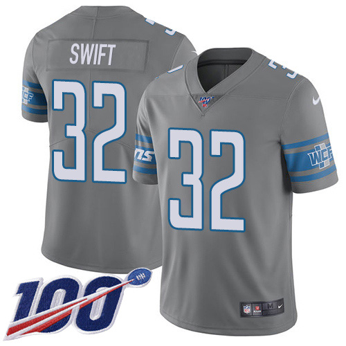 Detroit Lions #32 D'Andre Swift Gray Men's Stitched Limited Rush 100th Season Jersey Men's cheap jerseys for sale - CheapJerseys.Shop