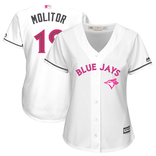 Toronto Blue Jays #19 Paul Molitor White Mother's Day Cool Base Women's Stitched Jersey Womens cheap jerseys for sale - CheapJerseys.Shop