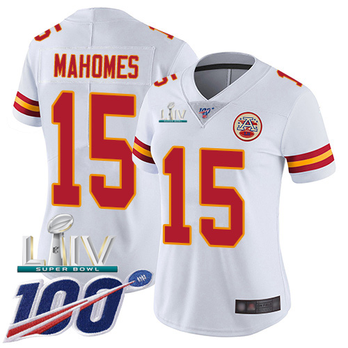 Chiefs #15 Patrick Mahomes White Super Bowl LIV 2020 Women's Stitched 100th Season Vapor Untouchable Limited Jersey cheap jerseys for sale - CheapJerseys.Shop