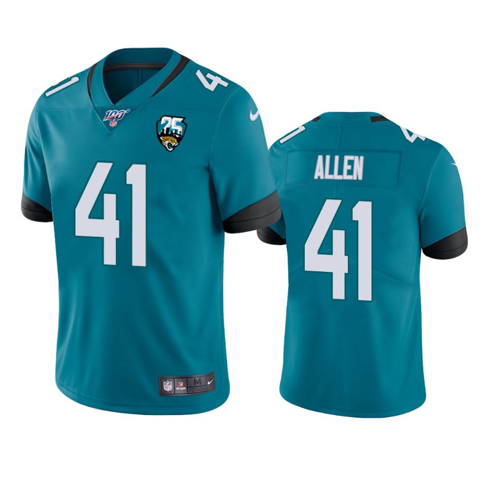 Jaguars #41 Josh Allen Teal 25th Anniversary Vapor Limited Stitched 100th Season Jersey cheap jerseys for sale - CheapJerseys.Shop