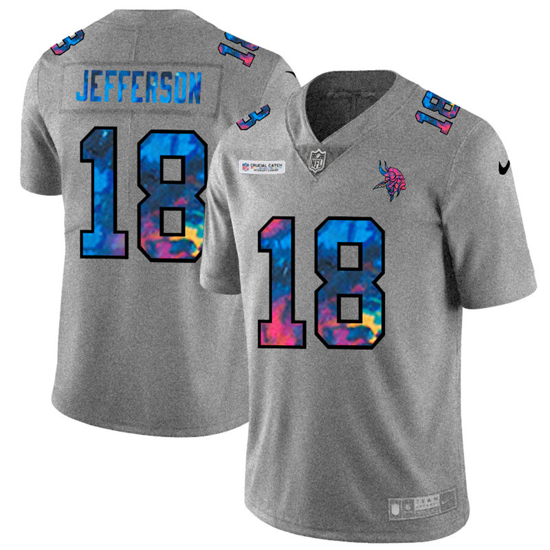 Minnesota Vikings #18 Justin Jefferson Men's Multi-Color 2020 Crucial Catch Jersey Greyheather cheap jerseys for sale - CheapJerseys.Shop
