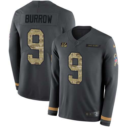 Bengals #9 Joe Burrow Anthracite Salute To Service Men's Stitched Limited Therma Long Sleeve Jersey cheap jerseys for sale - CheapJerseys.Shop