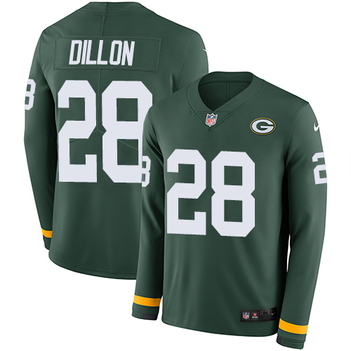 Packers #28 AJ Dillon Green Team Color Youth Stitched Limited Therma Long Sleeve Jersey cheap jerseys for sale - CheapJerseys.Shop