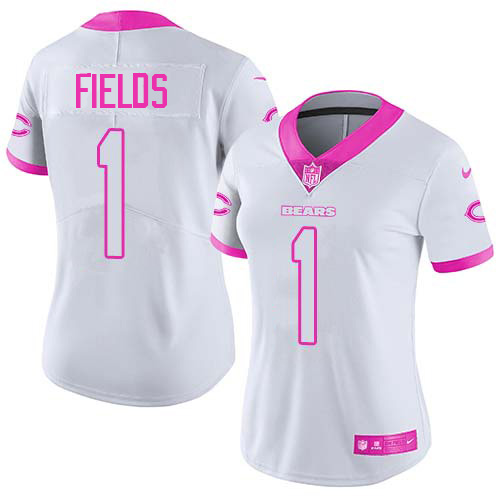 Bears #1 Justin Fields White/Pink Women's Stitched Limited Rush Fashion Jersey cheap jerseys for sale - CheapJerseys.Shop
