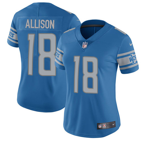 Detroit Lions #18 Geronimo Allison Blue Team Color Women's Stitched Vapor Untouchable Limited Jersey Womens cheap jerseys for sale - CheapJerseys.Shop