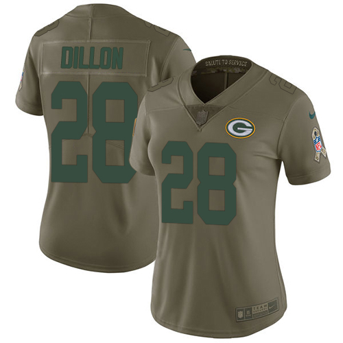 Packers #28 AJ Dillon Olive Women's Stitched Limited 2017 Salute To Service Jersey cheap jerseys for sale - CheapJerseys.Shop