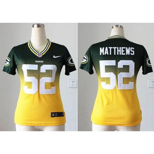 Green Bay Packers #52 Clay Matthews Green/Gold Women's Stitched Elite Fadeaway Fashion Jersey Womens cheap jerseys for sale - CheapJerseys.Shop