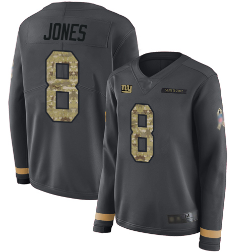 Giants #8 Daniel Jones Anthracite Salute To Service Women's Stitched Limited Therma Long Sleeve Jersey cheap jerseys for sale - CheapJerseys.Shop