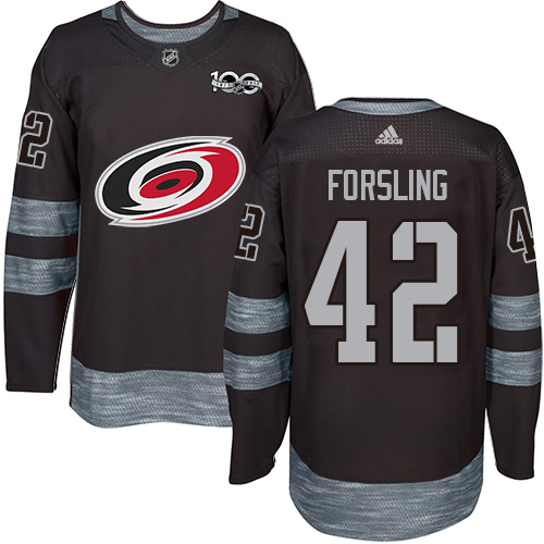 Carolina Hurricanes #42 Gustav Forsling Black 1917-2017 100th Anniversary Stitched Jersey Men's cheap jerseys for sale - CheapJerseys.Shop