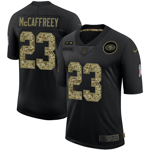 San Francisco 49ers #23 Christian McCaffrey Men's 2020 Salute To Service Camo Limited Jersey Black cheap jerseys for sale - CheapJerseys.Shop