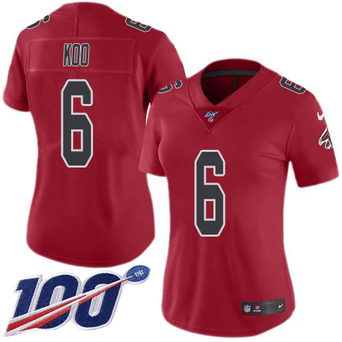 Falcons #6 Younghoe Koo Red Stitched Women's Limited Rush 100th Season Jersey cheap jerseys for sale - CheapJerseys.Shop