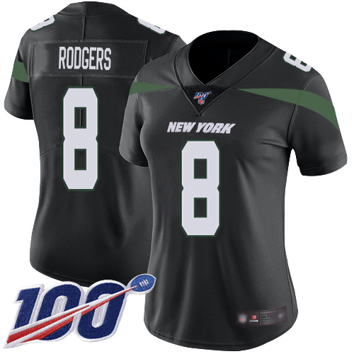 Jets #8 Aaron Rodgers Black Alternate Women's Stitched 100th Season Vapor Limited Jersey cheap jerseys for sale - CheapJerseys.Shop