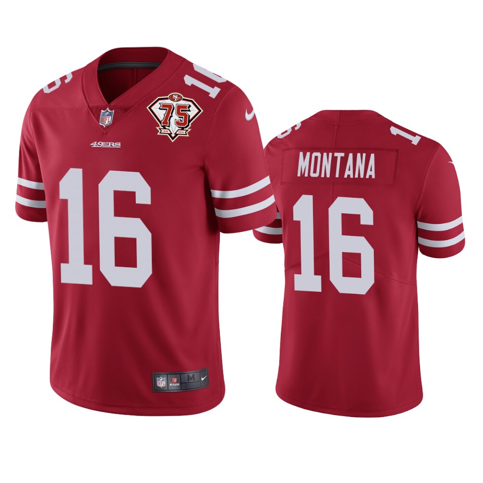 49ers #16 Joe Montana Red Men's 75th Anniversary Stitched Vapor Untouchable Limited Jersey cheap jerseys for sale - CheapJerseys.Shop