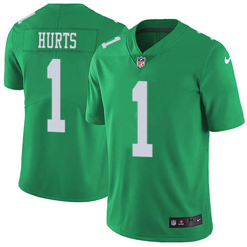 Eagles #1 Jalen Hurts Green Men's Stitched Limited Rush Jersey cheap jerseys for sale - CheapJerseys.Shop