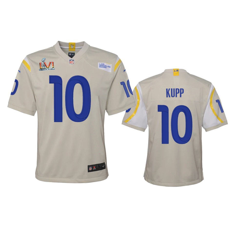 Los Angeles Rams #10 Cooper Kupp Youth Super Bowl LVI Patch Game Jersey - Bone cheap jerseys for sale - CheapJerseys.Shop