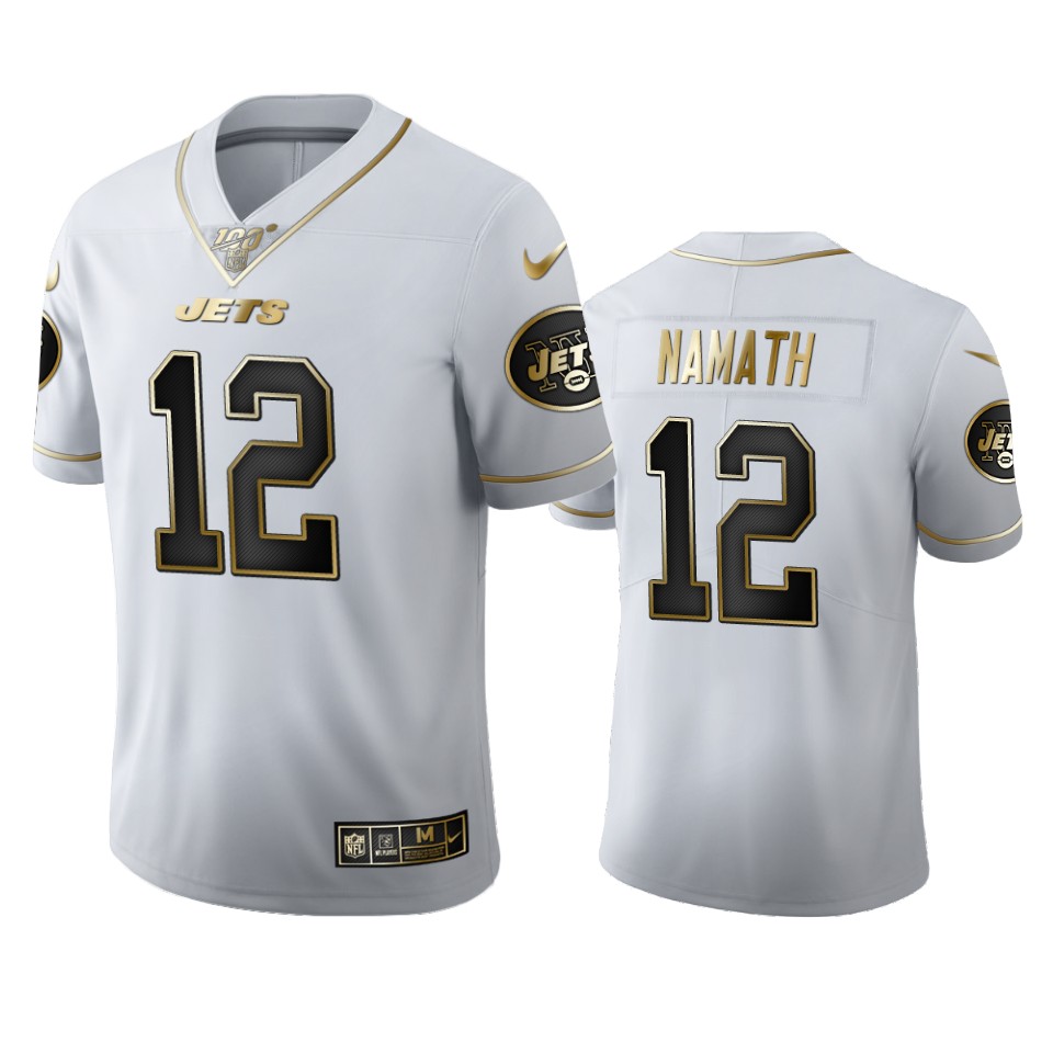 New York Jets #12 Joe Namath Men's White Golden Edition Vapor Limited 100 Jersey cheap jerseys for sale - CheapJerseys.Shop