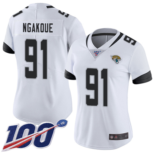 Jacksonville Jaguars #91 Yannick Ngakoue White Women's Stitched 100th Season Vapor Limited Jersey Womens cheap jerseys for sale - CheapJerseys.Shop