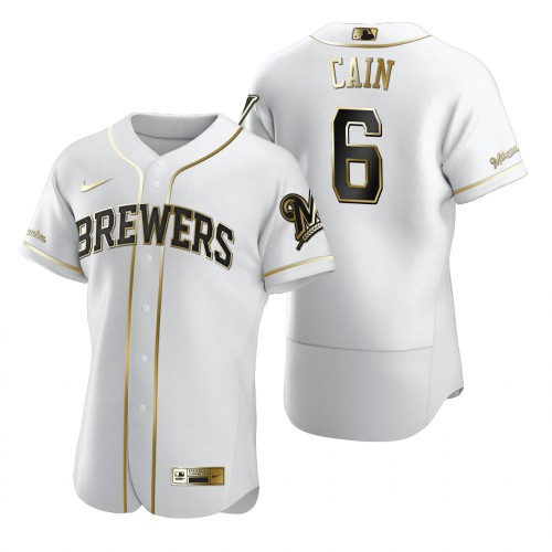 Milwaukee Milwaukee Brewers #6 Lorenzo Cain White Men's Authentic Golden Edition Jersey Men's cheap jerseys for sale - CheapJerseys.Shop