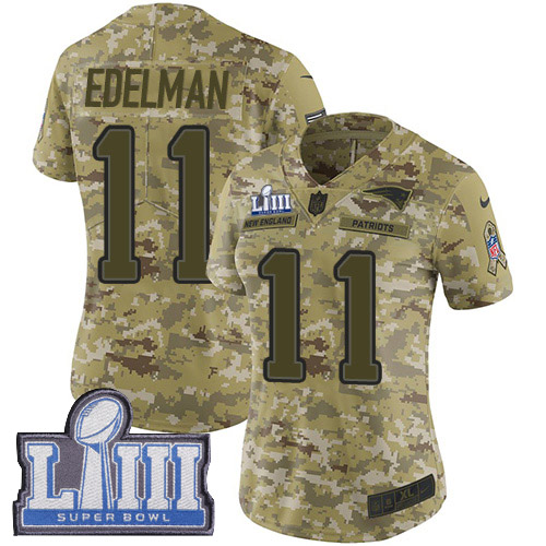 Patriots #11 Julian Edelman Camo Super Bowl LIII Bound Women's Stitched Limited 2018 Salute To Service Jersey cheap jerseys for sale - CheapJerseys.Shop