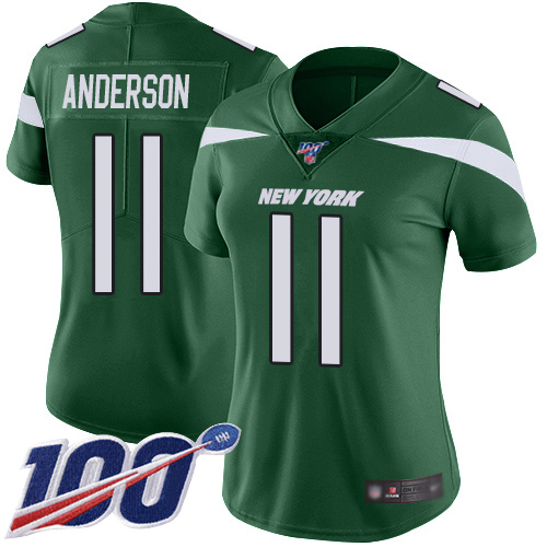 New York Jets #11 Robby Anderson Green Team Color Women's Stitched 100th Season Vapor Limited Jersey Womens cheap jerseys for sale - CheapJerseys.Shop