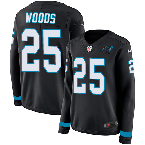 Panthers #25 Xavier Woods Black Team Color Women's Stitched Limited Therma Long Sleeve Jersey cheap jerseys for sale - CheapJerseys.Shop