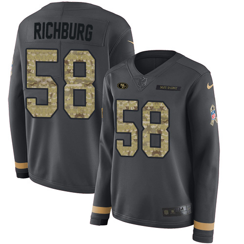San Francisco 49ers #58 Weston Richburg Anthracite Salute to Service Women's Stitched Limited Therma Long Sleeve Jersey Womens cheap jerseys for sale - CheapJerseys.Shop