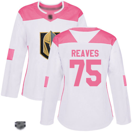 Golden Vegas Golden Knights #75 Ryan Reaves White/Pink Authentic Fashion Women's Stitched Jersey Womens cheap jerseys for sale - CheapJerseys.Shop