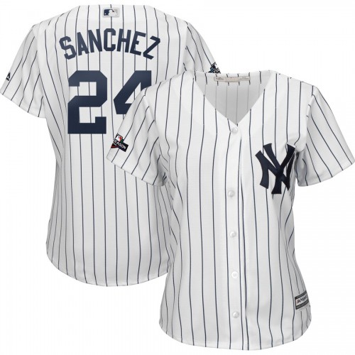 New York New York Yankees #24 Gary Sanchez Majestic Women's 2019 Postseason Official Cool Base Player Jersey White Navy Womens cheap jerseys for sale - CheapJerseys.Shop