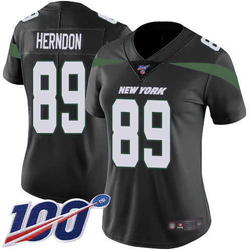 New York Jets #89 Chris Herndon Black Alternate Women's Stitched 100th Season Vapor Limited Jersey Womens cheap jerseys for sale - CheapJerseys.Shop