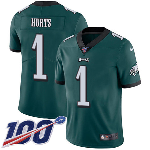 Eagles #1 Jalen Hurts Green Team Color Men's Stitched 100th Season Vapor Untouchable Limited Jersey cheap jerseys for sale - CheapJerseys.Shop
