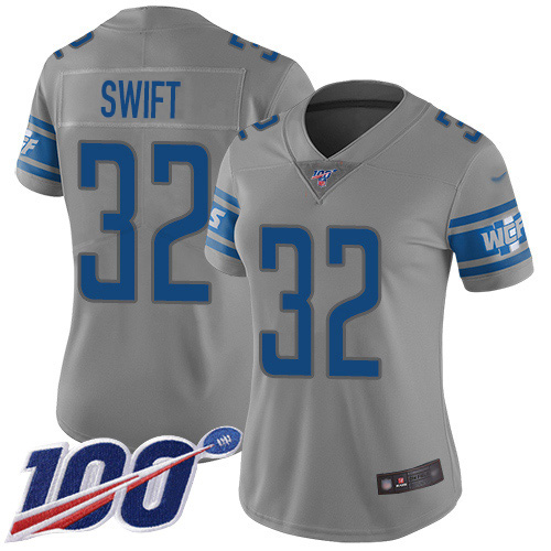 Detroit Lions #32 D'Andre Swift Gray Women's Stitched Limited Inverted Legend 100th Season Jersey Womens cheap jerseys for sale - CheapJerseys.Shop
