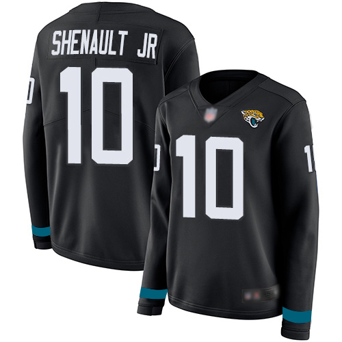 Jacksonville Jaguars #10 Laviska Shenault Jr. Black Team Color Women's Stitched Limited Therma Long Sleeve Jersey Womens cheap jerseys for sale - CheapJerseys.Shop