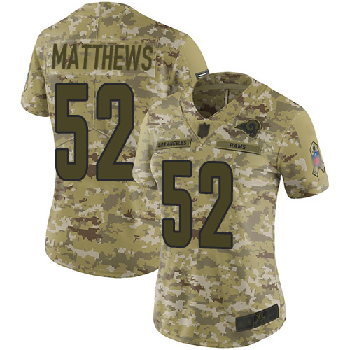 Los Angeles Rams #52 Clay Matthews Camo Women's Stitched Limited 2018 Salute to Service Jersey Womens cheap jerseys for sale - CheapJerseys.Shop