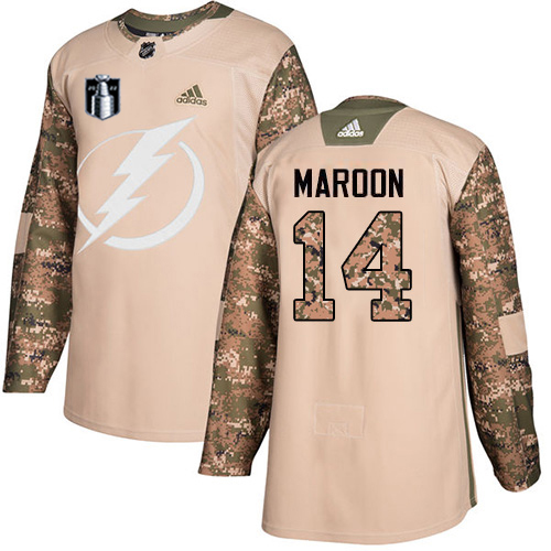 Tampa Bay Lightning #14 Pat Maroon Camo Authentic 2022 Stanley Cup Final Patch Veterans Day Stitched Jersey Men's cheap jerseys for sale - CheapJerseys.Shop