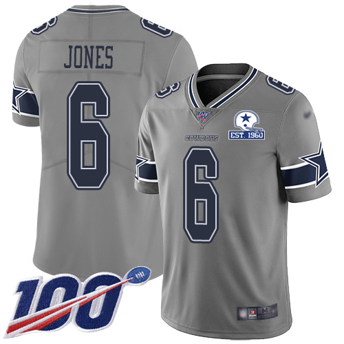 Dallas Cowboys #6 Chris Jones Gray Men's Stitched With Established In 1960 Patch Limited Inverted Legend 100th Season Jersey Men's cheap jerseys for sale - CheapJerseys.Shop