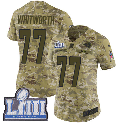 Los Angeles Rams #77 Andrew Whitworth Camo Super Bowl LIII Bound Women's Stitched Limited 2018 Salute to Service Jersey Womens cheap jerseys for sale - CheapJerseys.Shop