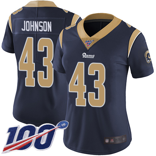 Los Angeles Rams #43 John Johnson Navy Blue Team Color Women's Stitched 100th Season Vapor Limited Jersey Womens cheap jerseys for sale - CheapJerseys.Shop