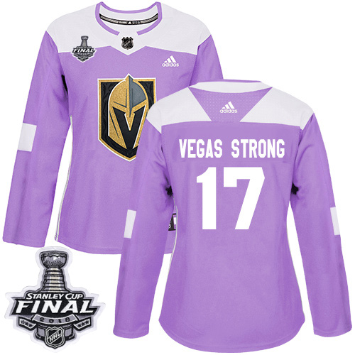 Golden Vegas Golden Knights #17 Vegas Strong Purple Authentic Fights Cancer 2018 Stanley Cup Final Women's Stitched Jersey Womens cheap jerseys for sale - CheapJerseys.Shop